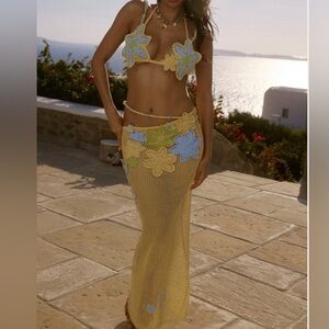 Crochet Floral Bikini Cover Up Set with Skirt